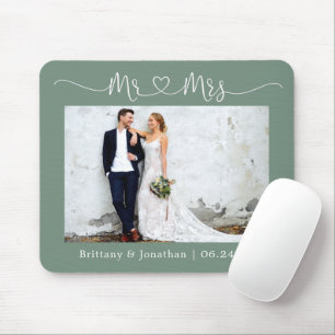 Calligraphisches Herz Mr. Wedding Sage Green Mousepad