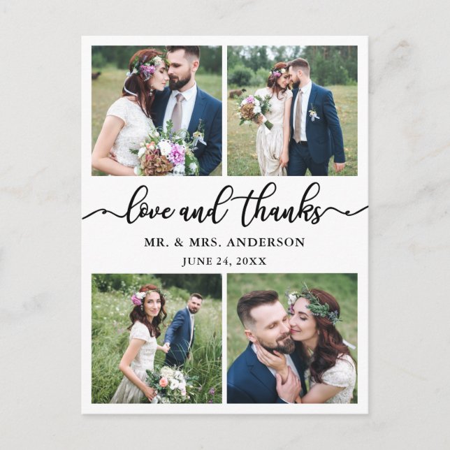 Calligraphy 4 Foto Wedding Foto Vielen Dank Postkarte (Vorderseite)