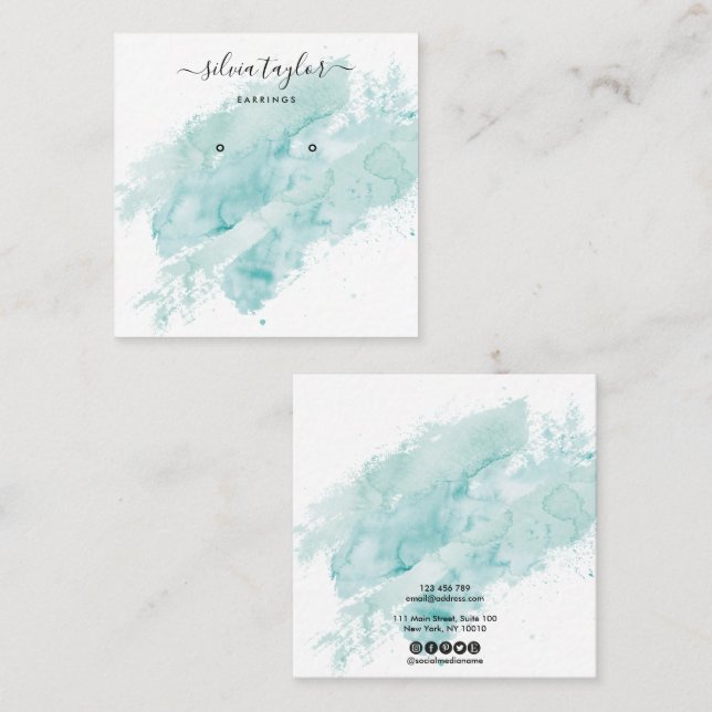 Calligraphy Abstrakt Earring-Logo Quadratische Visitenkarte (Vorne/Hinten)