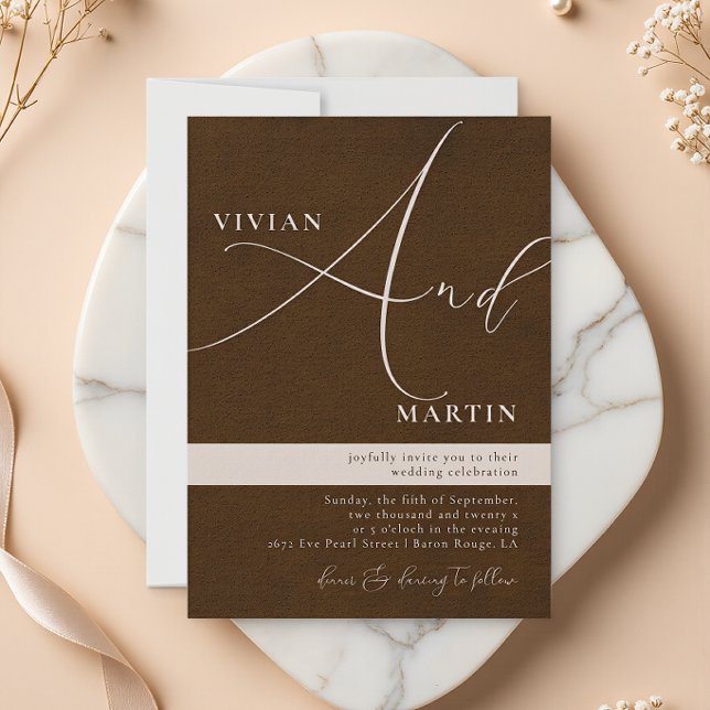 Calligraphy Big Bold "Und" Espresso Brown Wedding Einladung (Von Creator hochgeladen)