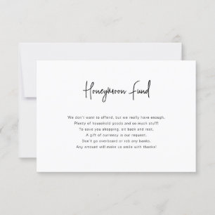 Calligraphy Black and White Honeymoon Fund Card Einladung