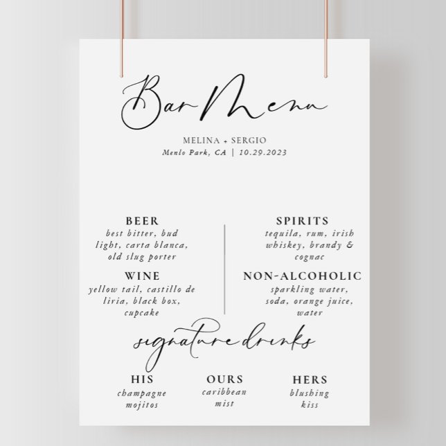 Calligraphy Black Gray Wedding Bar Menu Poster (Von Creator hochgeladen)