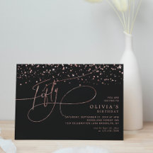 Calligraphy Black Rose Gold Confetti 50th Birthday