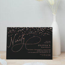 Calligraphy Black Rose Gold Confetti 90th Birthday