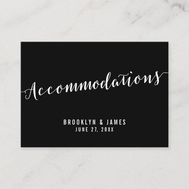 Calligraphy Black Wedding Accommodation Cards Begleitkarte (Vorderseite)
