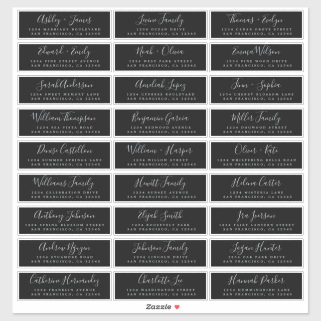 Calligraphy Black Wedding Guest Address Labels (Blatt)