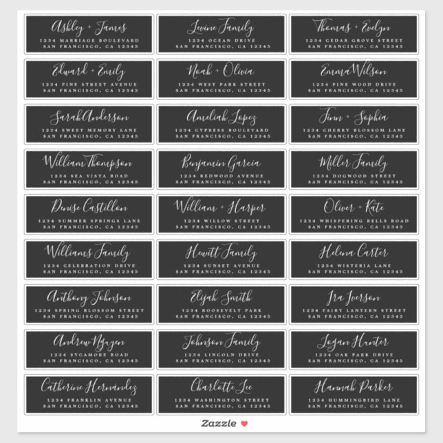 Calligraphy Black Wedding Guest Address Labels (Blatt)