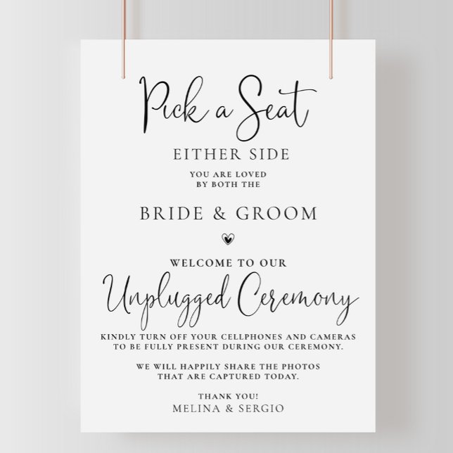 Calligraphy Black Wedding Unplugged Zeremonie Poster (Von Creator hochgeladen)