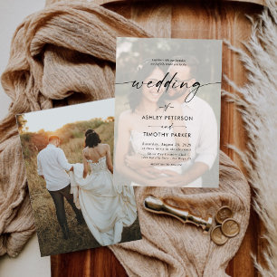 Calligraphy Black & White Overlay Foto Wedding Einladung