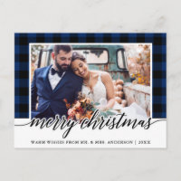 Calligraphy Blue Kariert Wedding Foto Weihnachten