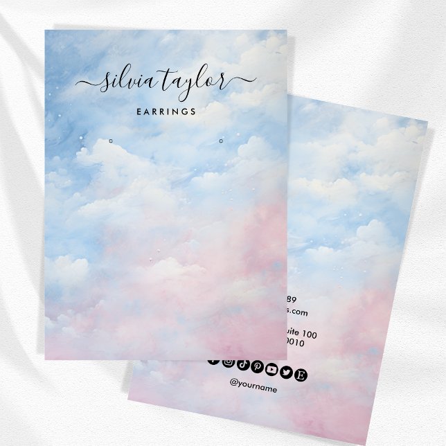 Calligraphy Blue Sky Clouds Earring Display Card Visitenkarte (Von Creator hochgeladen)