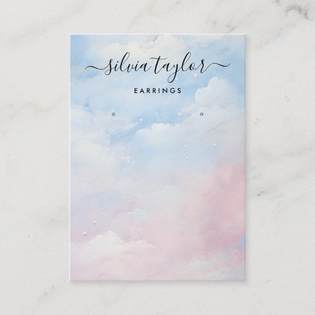 Calligraphy Blue Sky Clouds Earring Display Card Visitenkarte (Vorderseite)