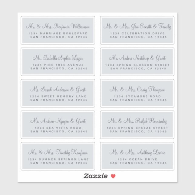 Calligraphy Blue Wedding Guest Address Labels (Blatt)