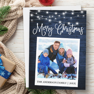 Calligraphy Blue Wood Lights Instant Camera Foto Feiertagskarte