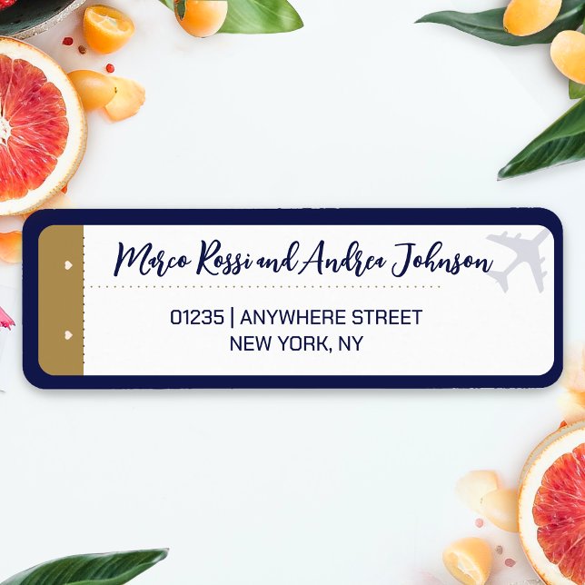 Calligraphy Boarding Pass Wedding Rücksendeadresse (Boarding Pass Wedding Return Address Label)