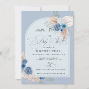Calligraphy Boho Dusty Blue Pampas Baby Shower Einladung