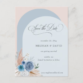 Calligraphy Boho Dusty Blue Pampas Save the Date Ankündigungspostkarte