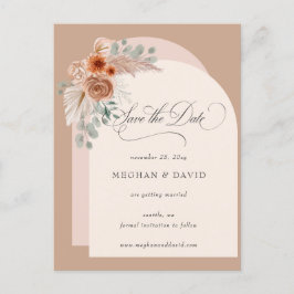 Calligraphy Boho Terracotta Pampas Save the Date Ankündigungspostkarte