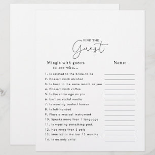 Calligraphy Brautparty Finden Sie das Gast Game