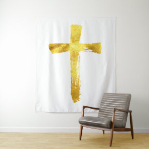 Calligraphy Brush Cross - Modern Artistic Crucifix Wandteppich