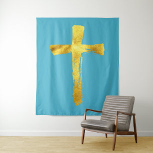Calligraphy Brush Cross - Modern Artistic Crucifix Wandteppich