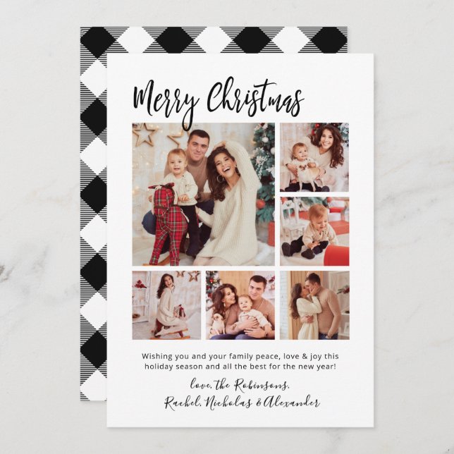Calligraphy Buffalo Kariert 6 Foto Weihnachten (Vorne/Hinten)