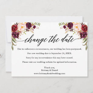Calligraphy Burgundy Floral New Wedding Date Card Save The Date