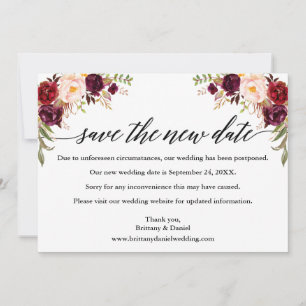 Calligraphy Burgundy Floral Rette die neue Datumsk Save The Date