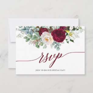 Calligraphy Burgundy Floral UAWG Wedding Card RSVP Karte