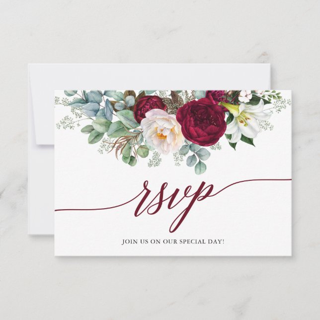 Calligraphy Burgundy Floral UAWG Wedding Card RSVP Karte (Vorderseite)