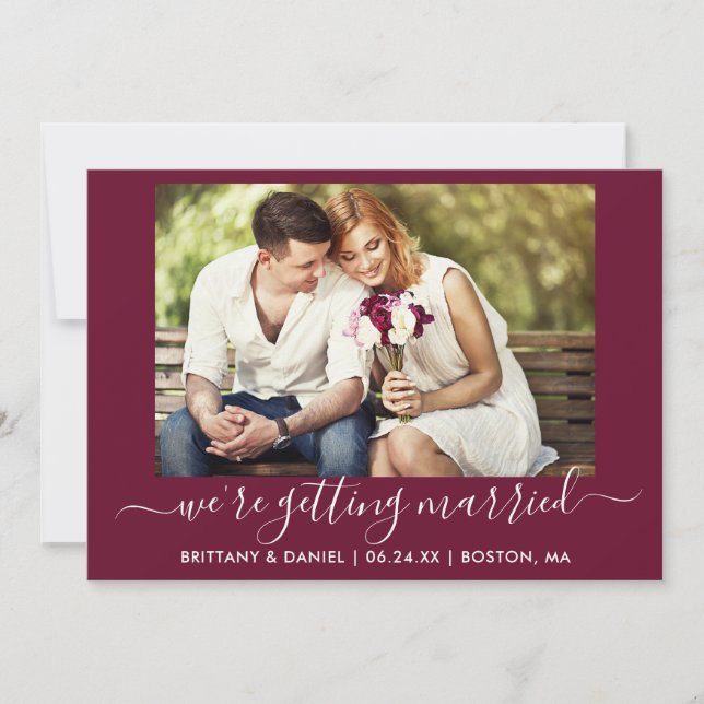 Calligraphy Burgundy Getting Eried Save The Date (Vorderseite)