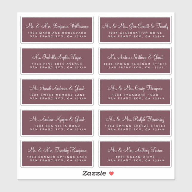 Calligraphy Burgundy Wedding Guest Address Labels (Blatt)