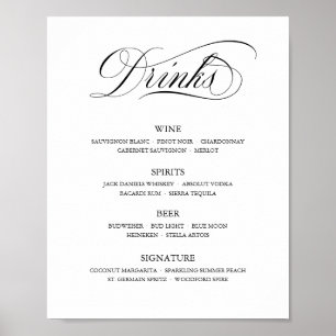 Calligraphy Classic Elegant Wedding Bar Menu Sign Poster