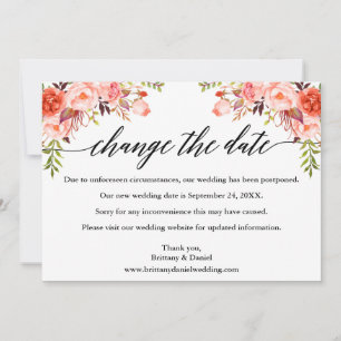 Calligraphy Coral Floral New Wedding Date Card Save The Date