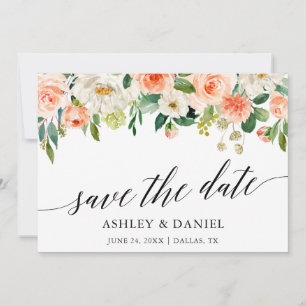 Calligraphy Coral Floral Save the Date Card