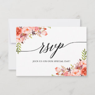 Calligraphy Coral Floral Wedding RSVP Meetingkarte Karte