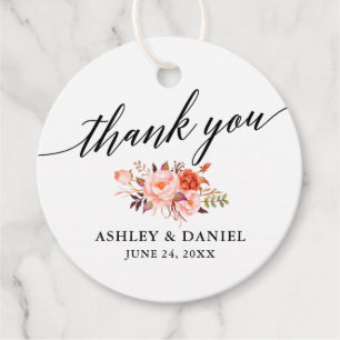 Calligraphy Coral Floral Wedding Vielen Dank Geschenkanhänger