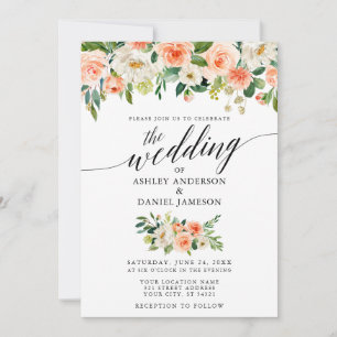 Calligraphy Coral Floral Wedding W Einladung