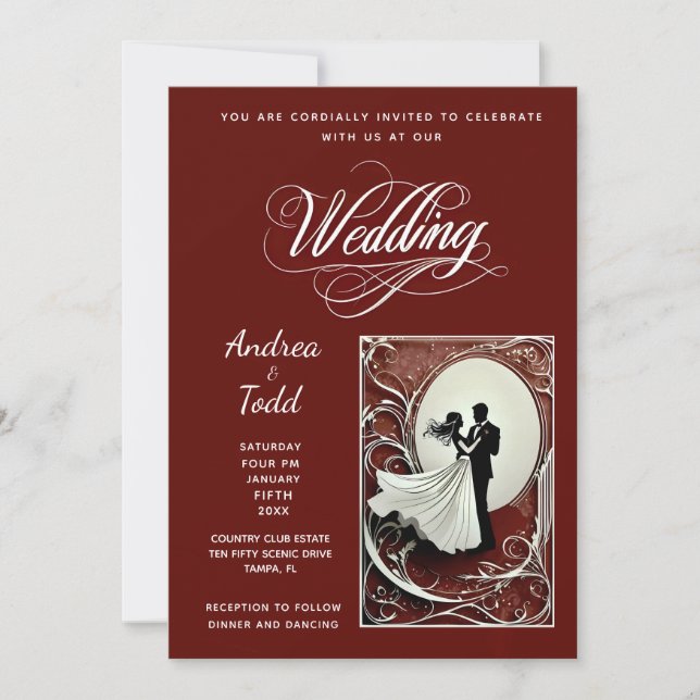 Calligraphy dance burgundy Vintag Foto Wedding Einladung (Vorderseite)