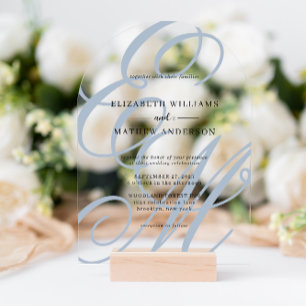 Calligraphy Dusty Blue Monogram Wedding Arch Acryleinladungen