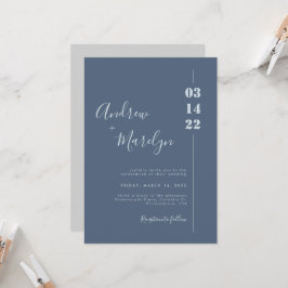 Calligraphy Dusty Blue und Gray Foto Wedding Einladung