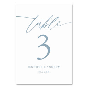 Calligraphy Dusty Blue Wedding Table Cards Tischnummer