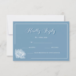 Calligraphy Dusty Blue White Floral Wedding  RSVP Karte