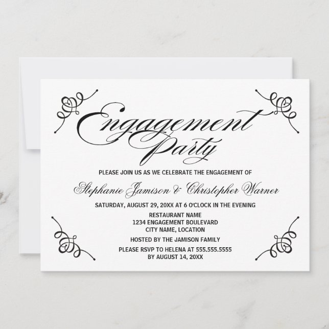 Calligraphy Elegance Engagement Party Einladung (Vorderseite)
