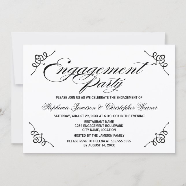 Calligraphy Elegance Engagement Party Einladung (Vorderseite)