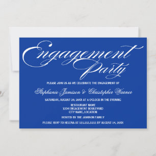 Calligraphy Elegance Royal Blue Engagement Party Einladung