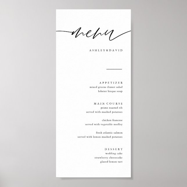 Calligraphy Elegant Wedding Menu Cards herunterlad Poster (Vorne)
