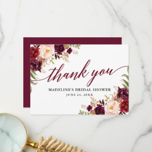 Calligraphy Floral Burgundy Brautparty Dankeskarte