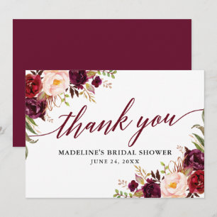 Calligraphy Floral Burgundy Brautparty Dankeskarte