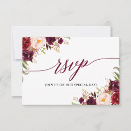 Calligraphy Floral Burgundy Wedding RSVP Meetingka